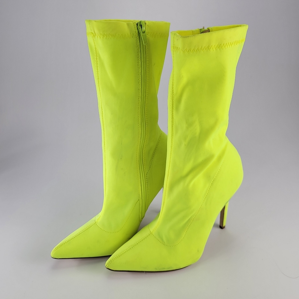 Neon Green Heel Calf Boots -US Size 7